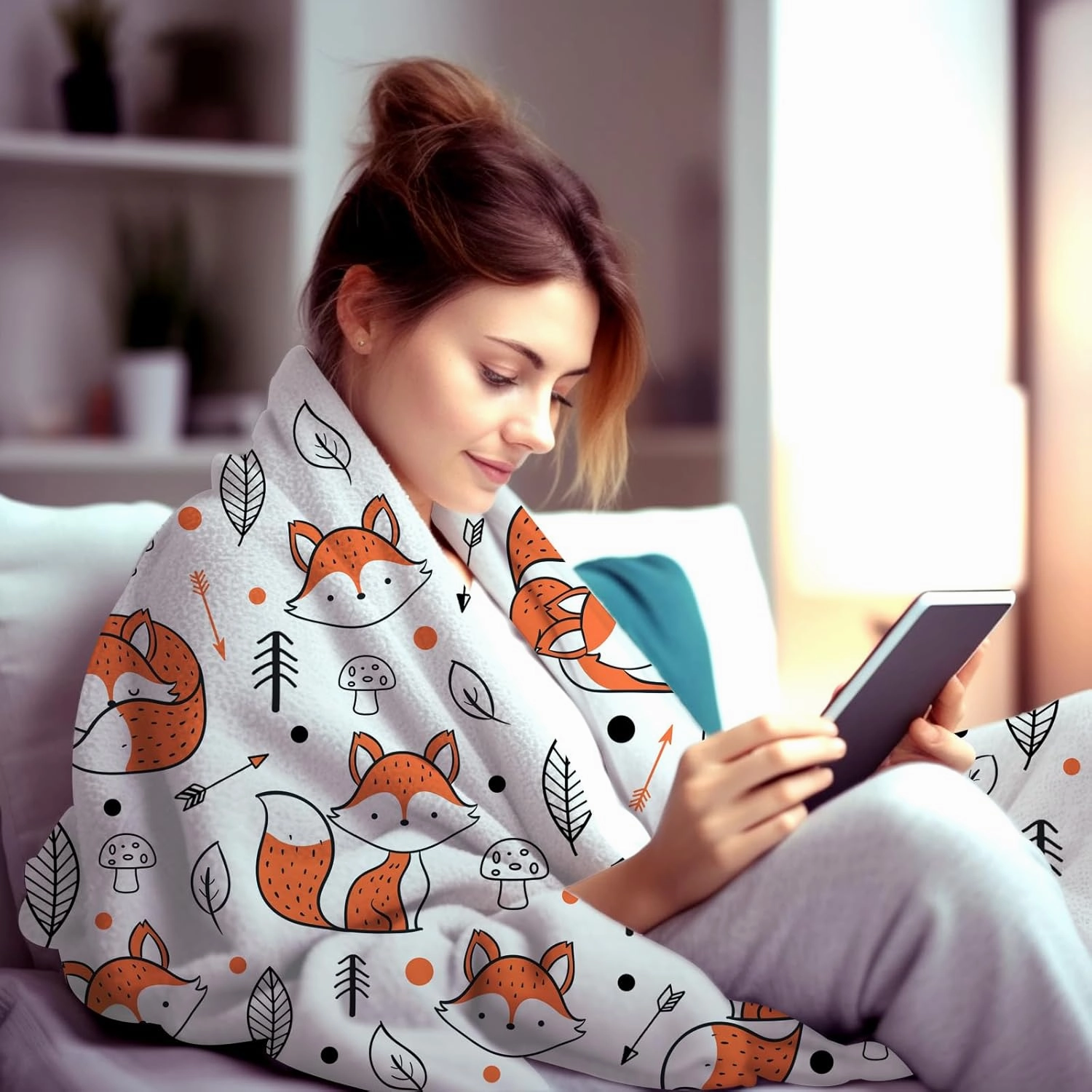 Cute Fox Blanket Super Soft Cozy Flannel Throw Blankets Bedding for Sofa Bedroom Living Room Kids Adults Gifts 60"x50"