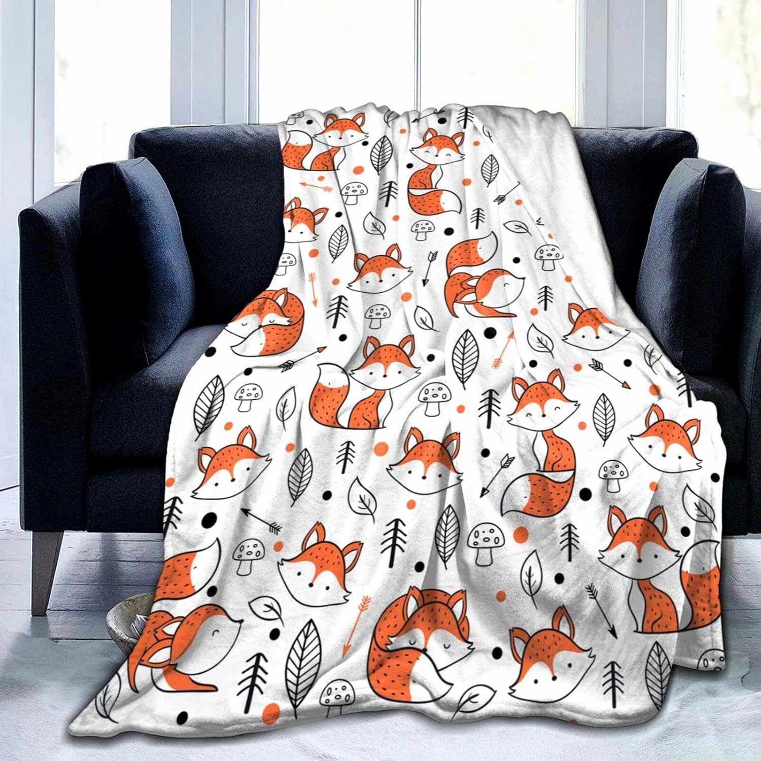 Cute Fox Blanket Super Soft Cozy Flannel Throw Blankets Bedding for Sofa Bedroom Living Room Kids Adults Gifts 60"x50"