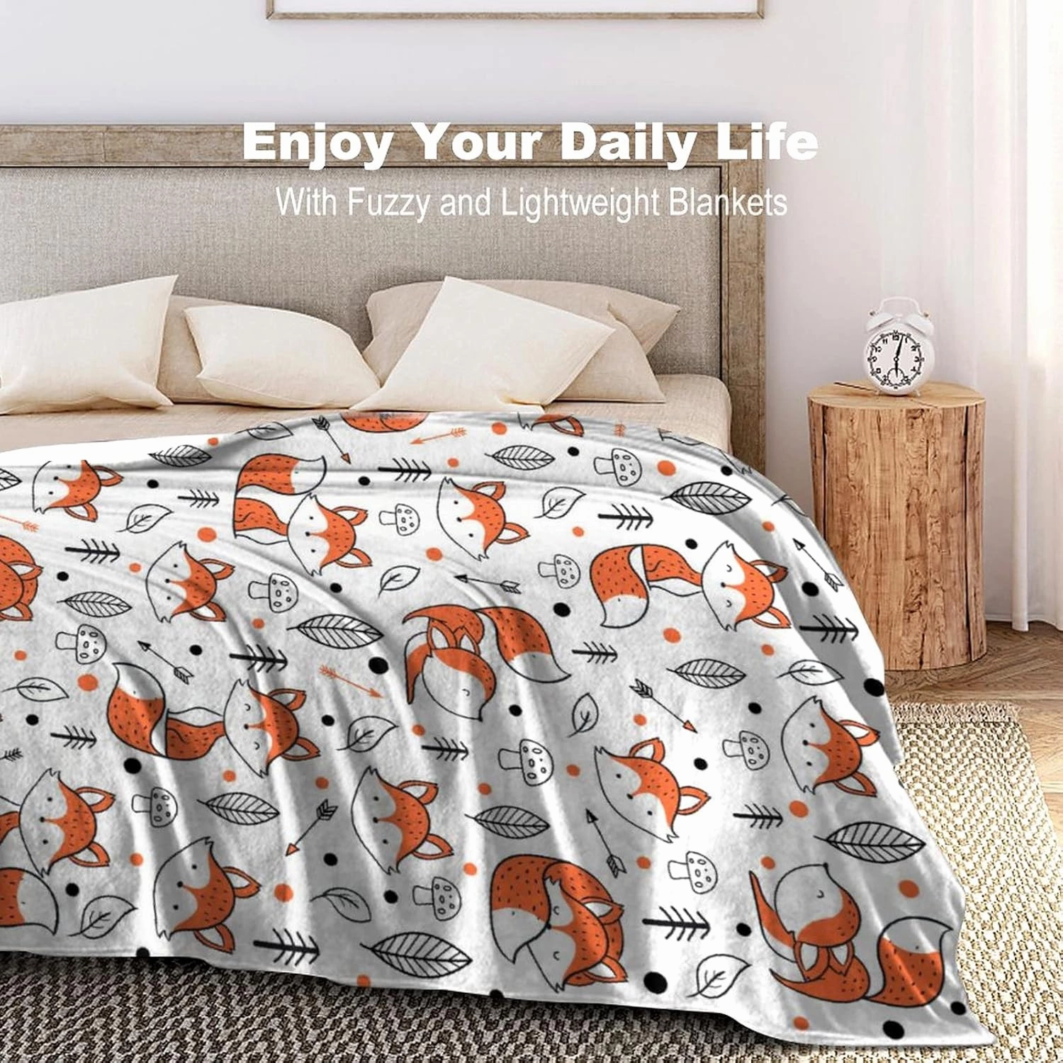 Cute Fox Blanket Super Soft Cozy Flannel Throw Blankets Bedding for Sofa Bedroom Living Room Kids Adults Gifts 60"x50"