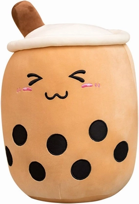 Cute Stuffed Boba Plushie Pillow Milk Tea Cup Plush, Soft Kawaii Hugging Plush Toy for Kids (Closed Eyes, 13.7 inch)