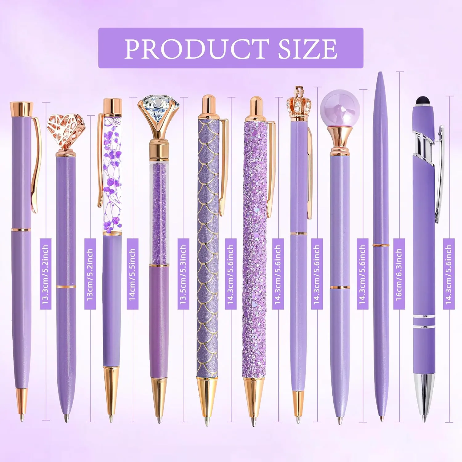 DAIKOYE 10 Pcs Ballpoint Pens Set Party Favors for Kids Purple Gifts Purple Pens for Women Girls Office Supplies School Supplies Black Ink Metal Crystal Diamond Pens