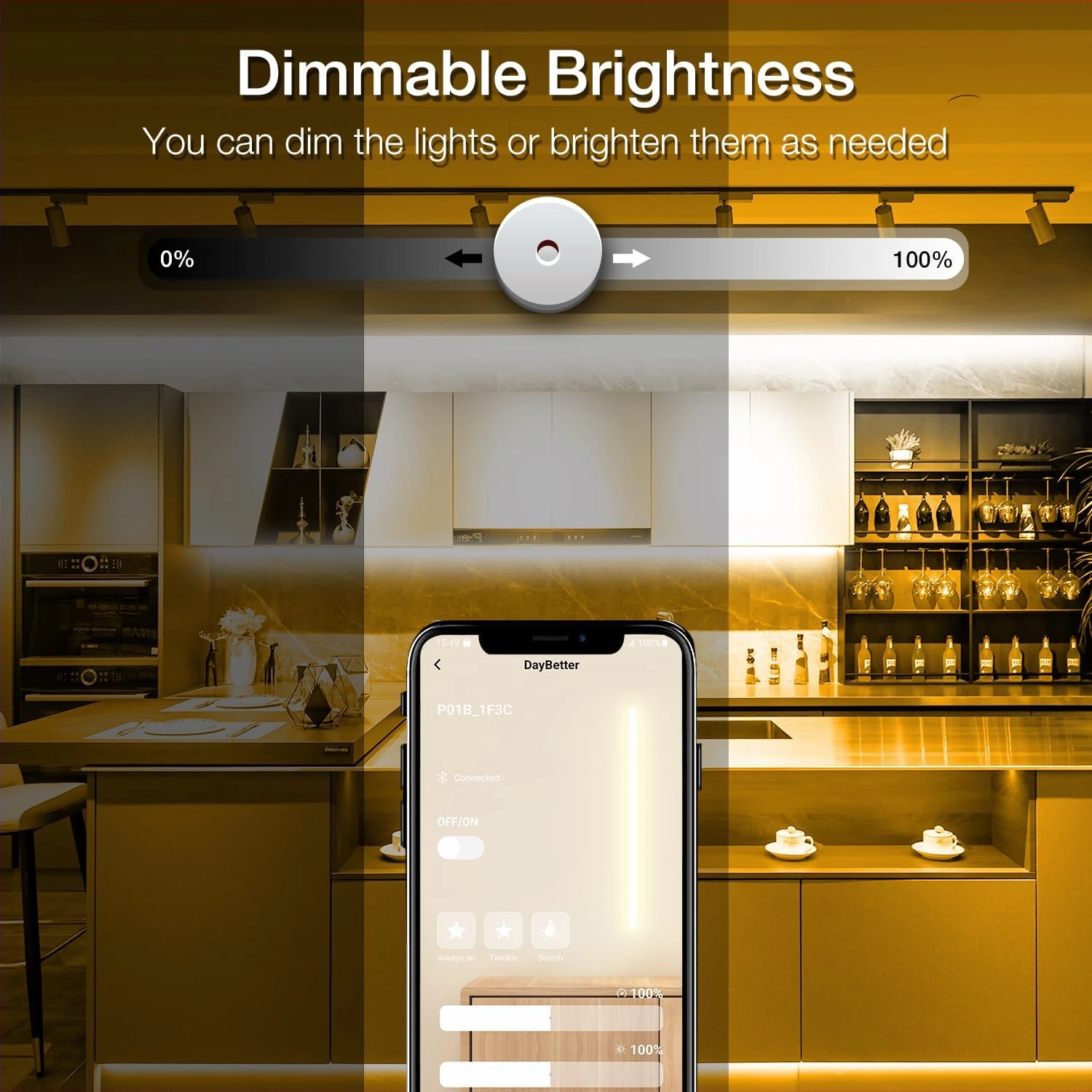 DAYBETTER COB Led Strip Lights with Remote and App Control, 32.8ft 3000K Dimmable Ultra Bright Warm White Led COB Light Strip, 3200 LEDs Led Lights for Bedroom, Cabinet, Living Room Decor