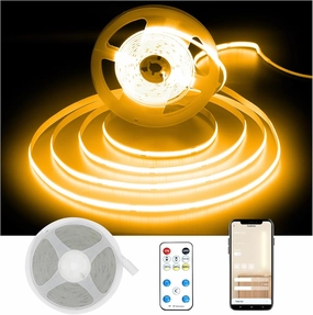 DAYBETTER COB Led Strip Lights with Remote and App Control, 32.8ft 3000K Dimmable Ultra Bright Warm White Led COB Light Strip, 3200 LEDs Led Lights for Bedroom, Cabinet, Living Room Decor