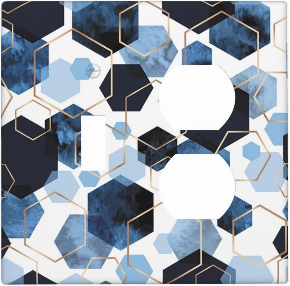Decorative Light Switch Cover Plate Blue Marble Geometric 2 Gang Outlet Covers 1 Toggle 1 Duplex Wall Plate Decorate Electrical Switch Plate Covers for Bathroom Kitchen Decor