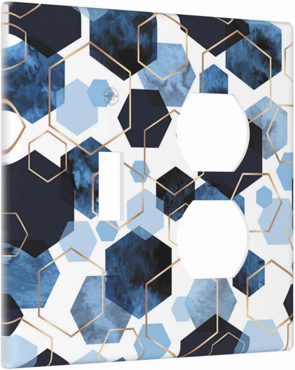 Decorative Light Switch Cover Plate Blue Marble Geometric 2 Gang Outlet Covers 1 Toggle 1 Duplex Wall Plate Decorate Electrical Switch Plate Covers for Bathroom Kitchen Decor