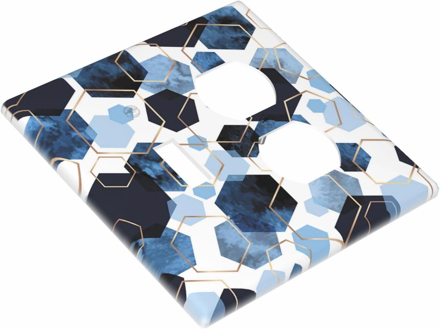 Decorative Light Switch Cover Plate Blue Marble Geometric 2 Gang Outlet Covers 1 Toggle 1 Duplex Wall Plate Decorate Electrical Switch Plate Covers for Bathroom Kitchen Decor