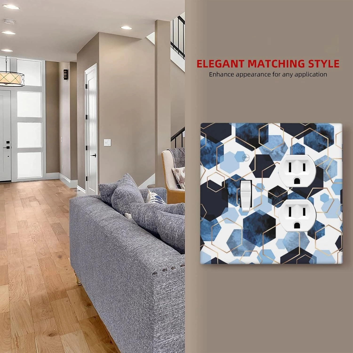 Decorative Light Switch Cover Plate Blue Marble Geometric 2 Gang Outlet Covers 1 Toggle 1 Duplex Wall Plate Decorate Electrical Switch Plate Covers for Bathroom Kitchen Decor