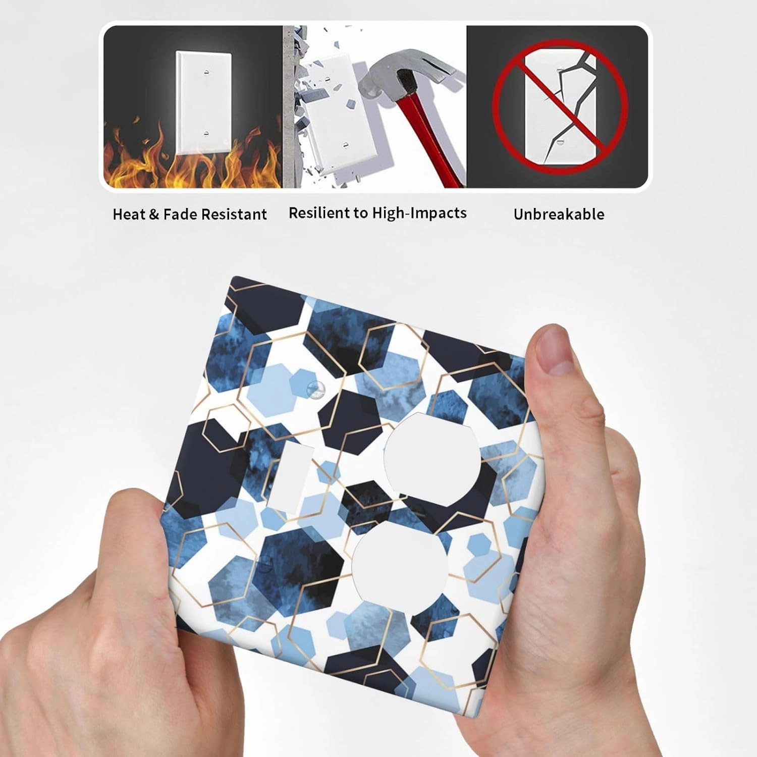 Decorative Light Switch Cover Plate Blue Marble Geometric 2 Gang Outlet Covers 1 Toggle 1 Duplex Wall Plate Decorate Electrical Switch Plate Covers for Bathroom Kitchen Decor