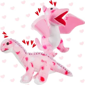 Deekin 2 Pcs Valentine's Day Stuffed Animals Toy Love Plush Dinosaur Stuffed Animal Holding Heart Kawaii Pink Dinosaurs for Boys Girls Xmas Gift Soft Dinosaur Plush for Valentine Party(Cute)