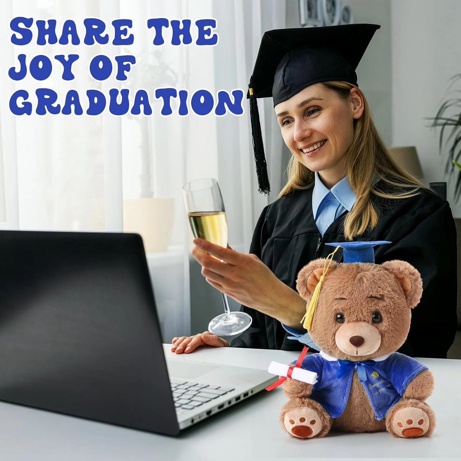 Deekin 10 Inch Graduation Bears Stuffed Animal Class of 2025 Plush Bear in Black Cap Graduation Bear Kindergarten Graduation Gifts Stuffed Bear Plush Bear Toy for Grad Party Decor(Blue)