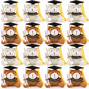 Deekin 16 Pcs Mini Graduation Bears for 2025 Graduation Stuffed Animals 2.76 Inch Mixed Color Tiny Plush Bear with Diploma DIY Present Ceremony Party Decor Congratulation Gifts(Black Cap)
