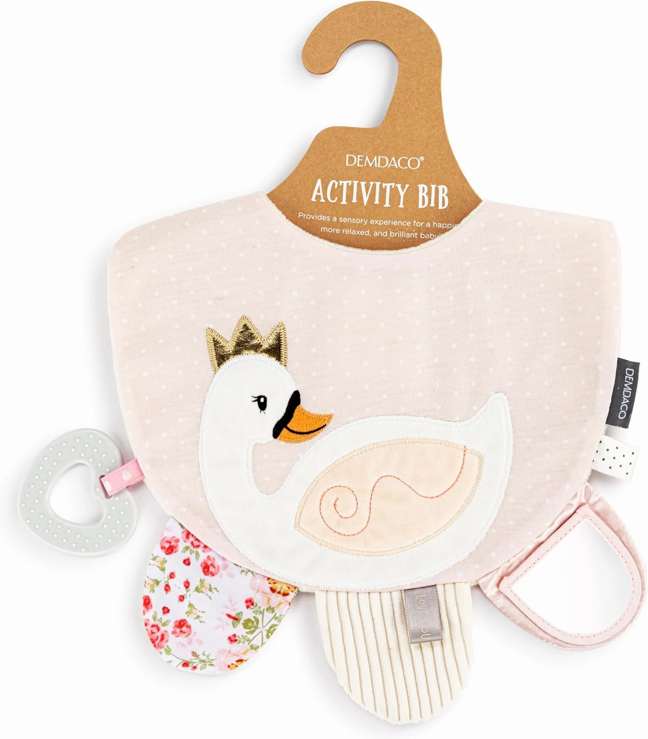 DEMDACO Mommy & Me 11.5 x 10 Inch Textured Fabric, Tactile, Teething Ring, Feeding, Activity Bib