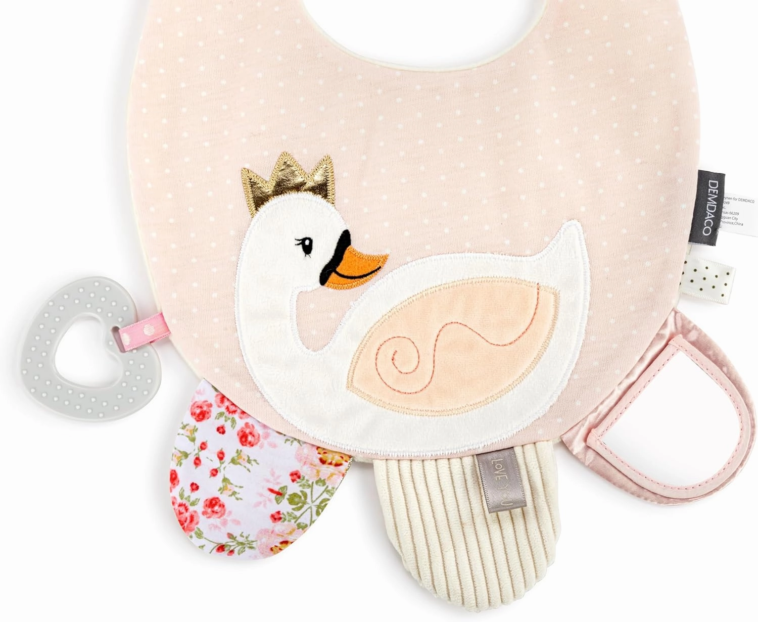 DEMDACO Mommy & Me 11.5 x 10 Inch Textured Fabric, Tactile, Teething Ring, Feeding, Activity Bib