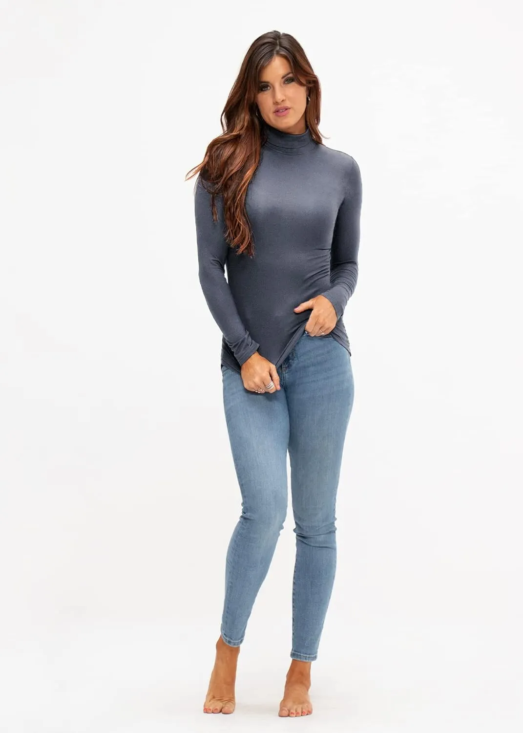 DEVOPS Womens 2 Pack Long Sleeve Mock Turtleneck Stretch Fitted Thermal Underlayer Shirts
