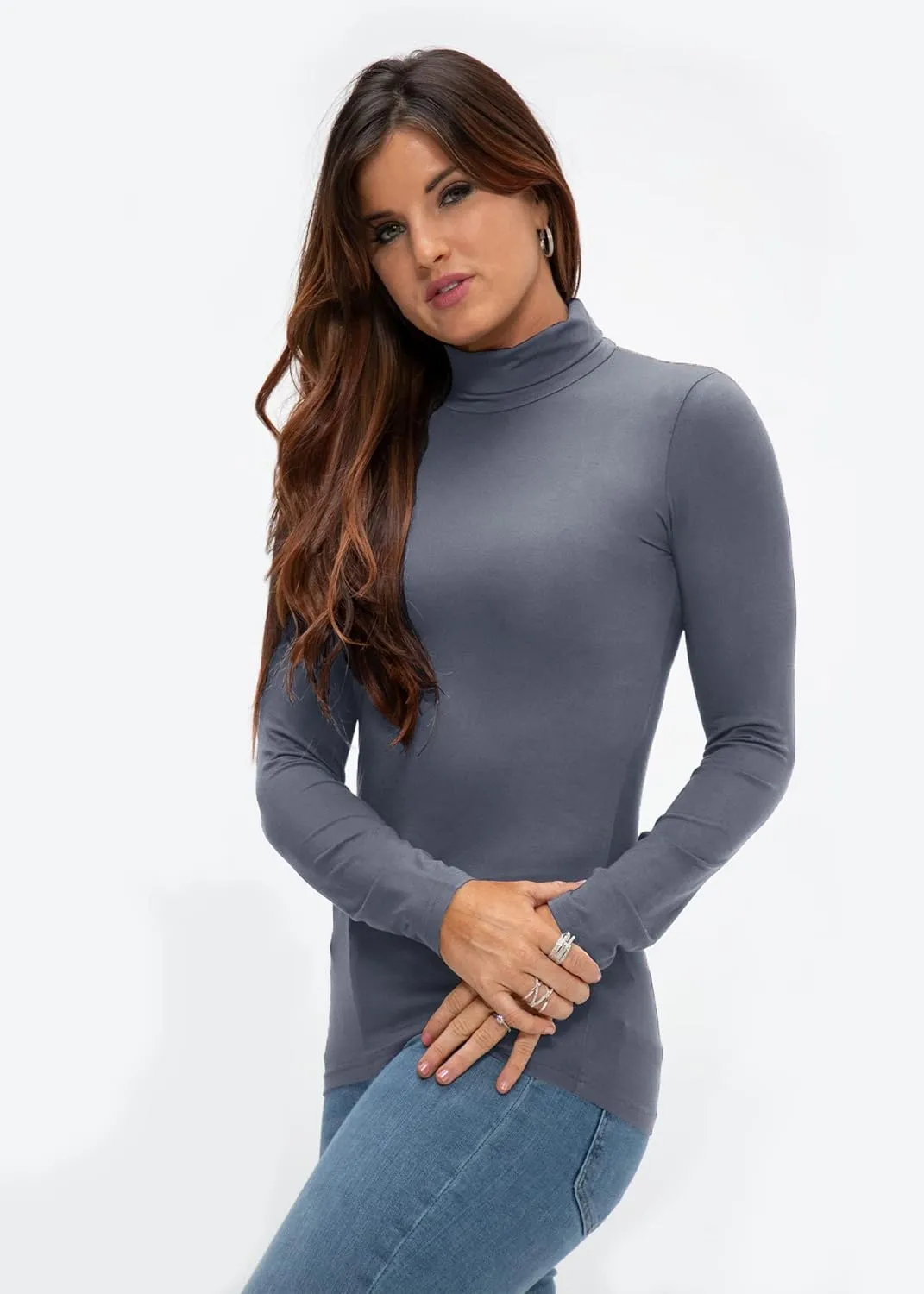 DEVOPS Womens 2 Pack Long Sleeve Mock Turtleneck Stretch Fitted Thermal Underlayer Shirts