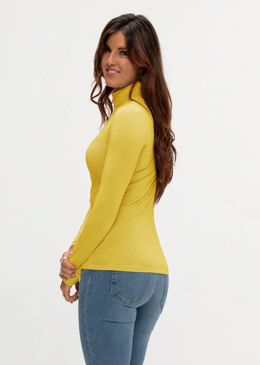 DEVOPS Womens 2 Pack Long Sleeve Mock Turtleneck Stretch Fitted Thermal Underlayer Shirts