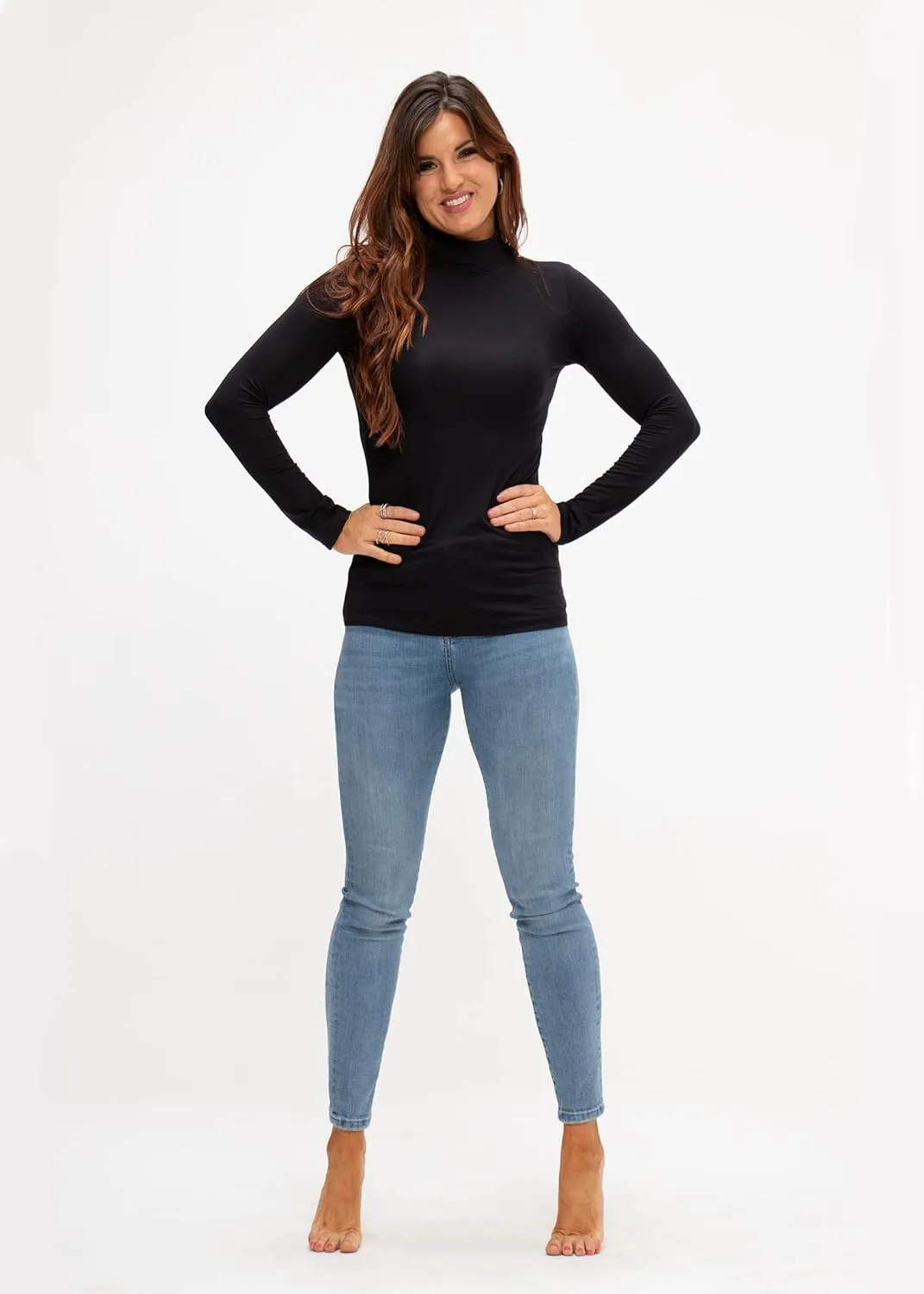 DEVOPS Womens 2 Pack Long Sleeve Mock Turtleneck Stretch Fitted Thermal Underlayer Shirts