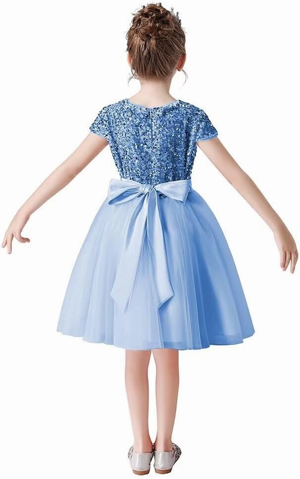 dideyttawl Short Flower Girls Dress Short Sleeves Velvet Sequin Top Tulle Skirt Round Neck Junior Bridesmaid Dresses