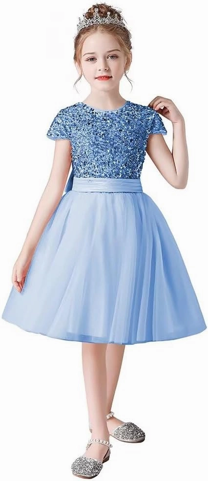 dideyttawl Short Flower Girls Dress Short Sleeves Velvet Sequin Top Tulle Skirt Round Neck Junior Bridesmaid Dresses