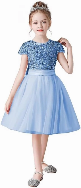 dideyttawl Short Flower Girls Dress Short Sleeves Velvet Sequin Top Tulle Skirt Round Neck Junior Bridesmaid Dresses