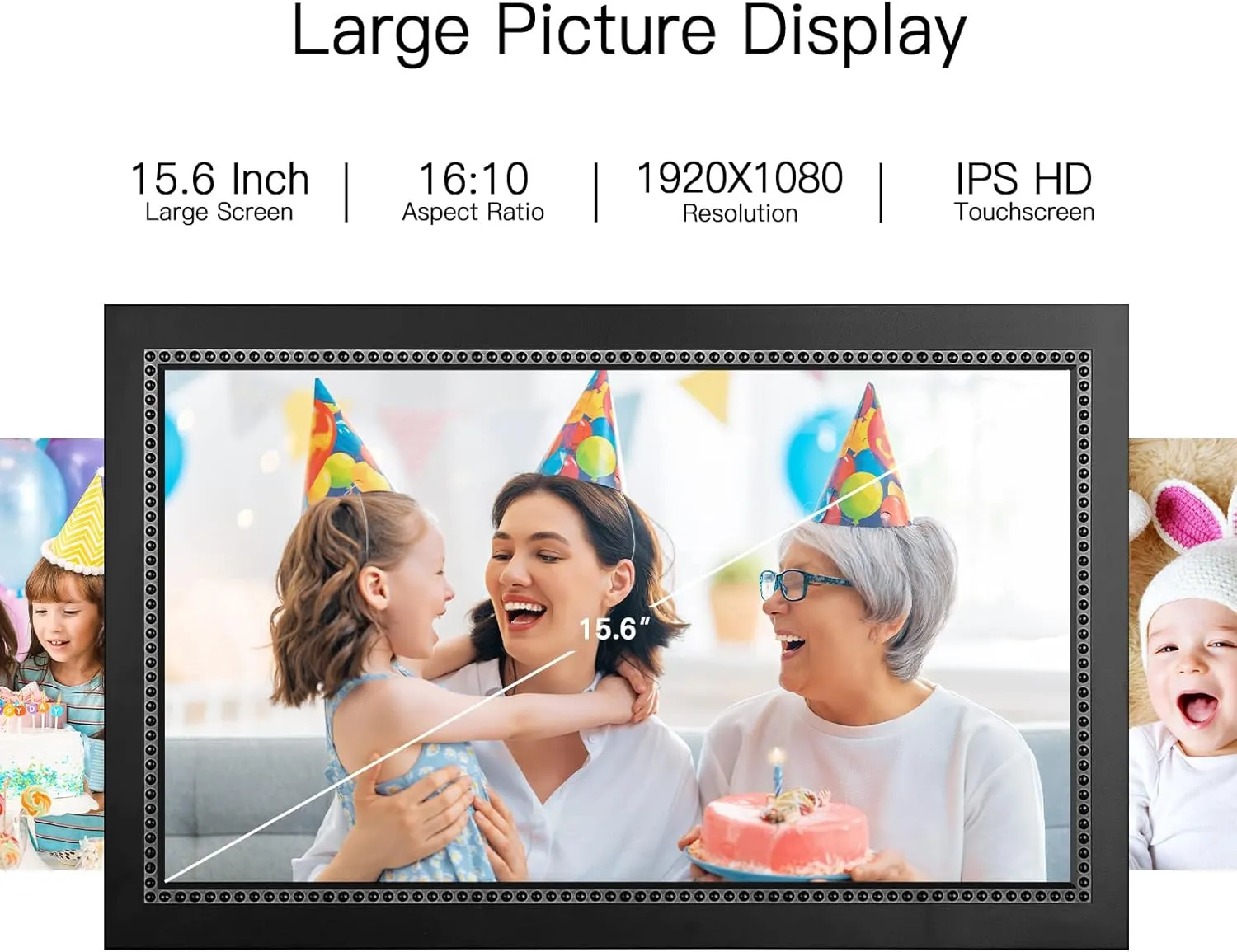Digital Picture Frame 15.6 Inch Large Digital Photo Frame with 1920 * 1080 IPS Full HD Touchscreen, Humblestead 64GB WiFi Smart Frame Share Photos and Videos via AiMOR App, Wall Mountable