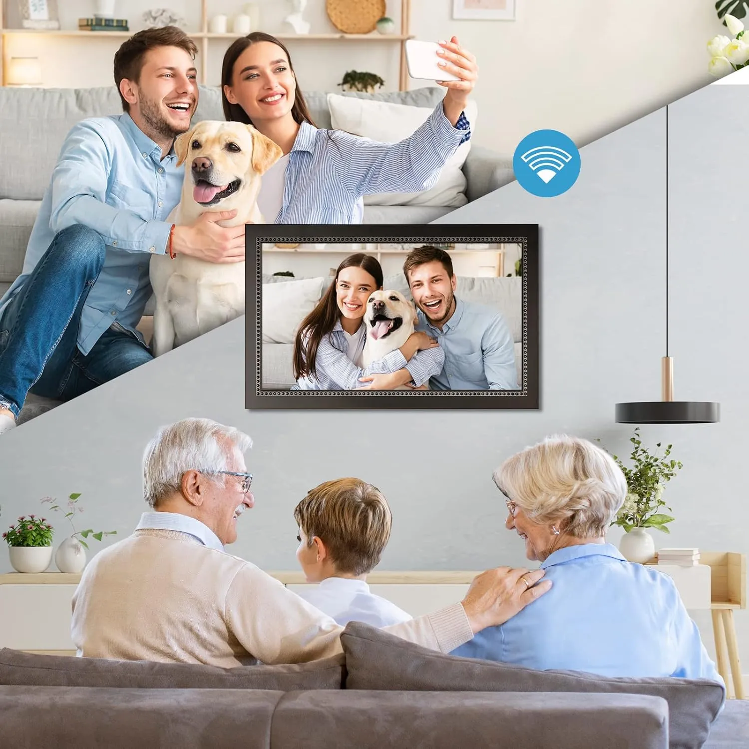 Digital Picture Frame 15.6 Inch Large Digital Photo Frame with 1920 * 1080 IPS Full HD Touchscreen, Humblestead 64GB WiFi Smart Frame Share Photos and Videos via AiMOR App, Wall Mountable