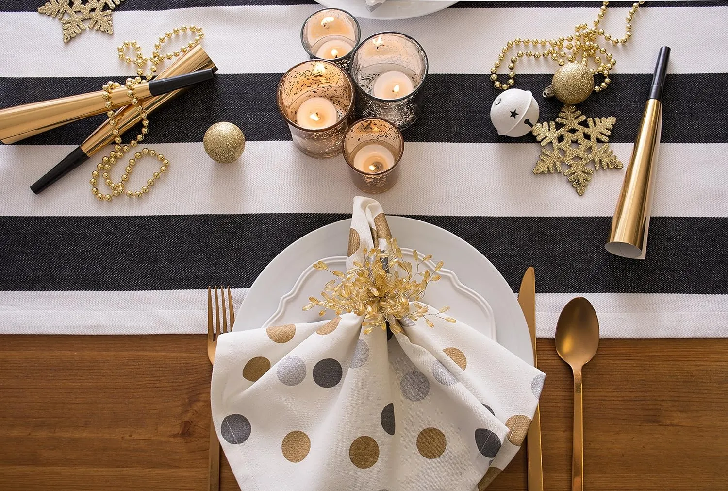 DII Cabana Dobby Stripe Tabletop Collection, 18x108-inch Table Runner, Black & White