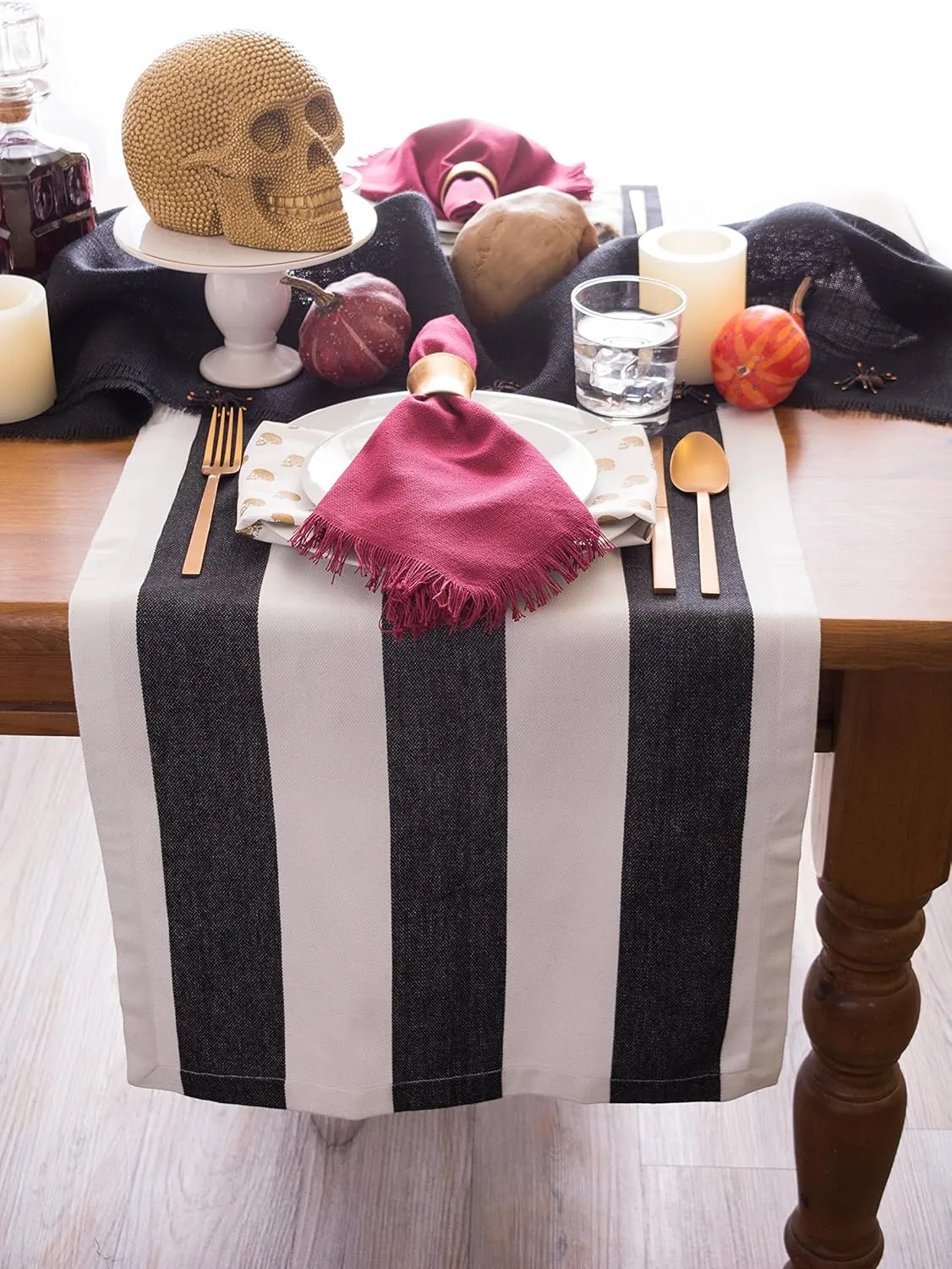 DII Cabana Dobby Stripe Tabletop Collection, 18x108-inch Table Runner, Black & White