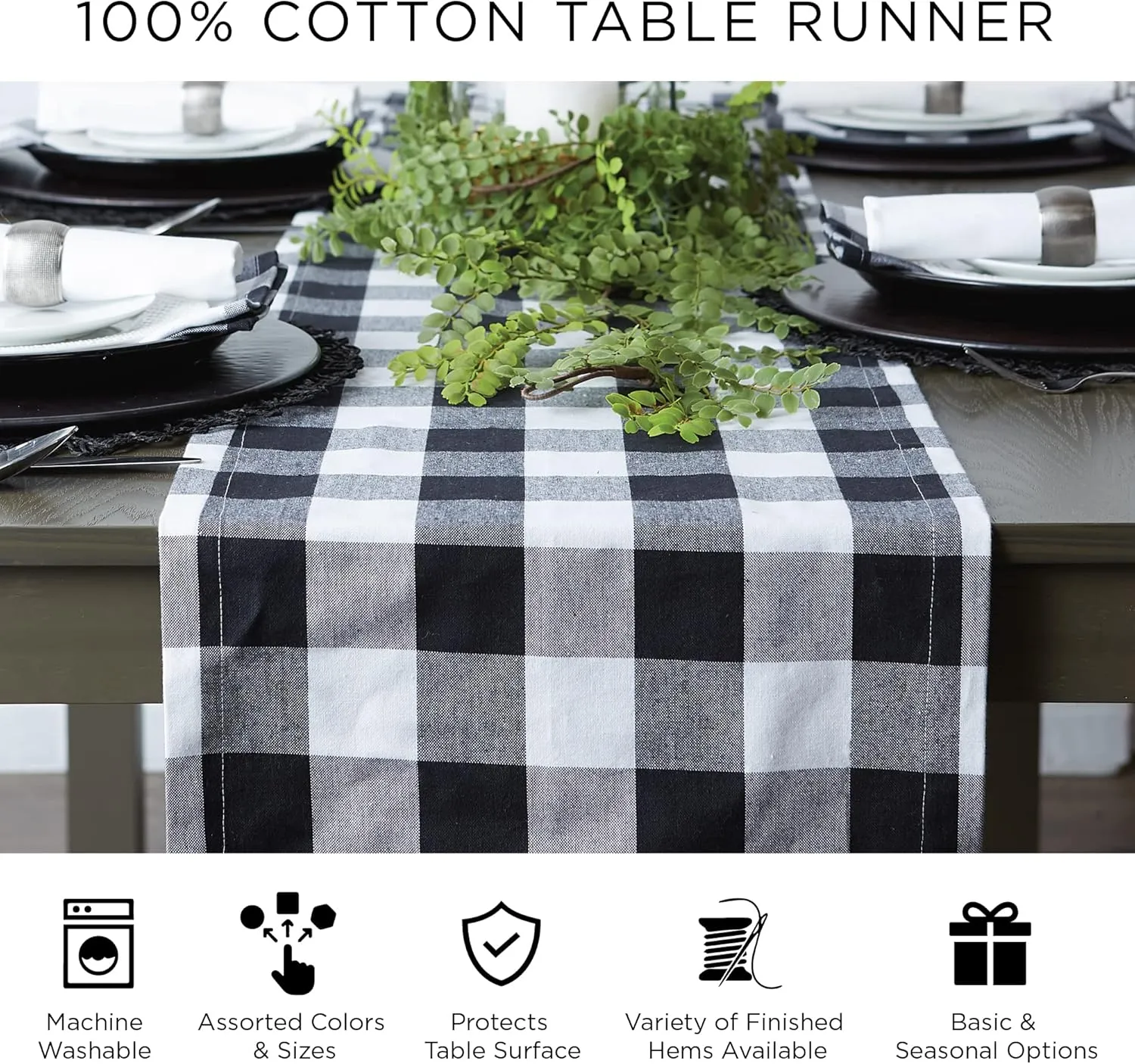 DII Cabana Dobby Stripe Tabletop Collection, 18x108-inch Table Runner, Black & White