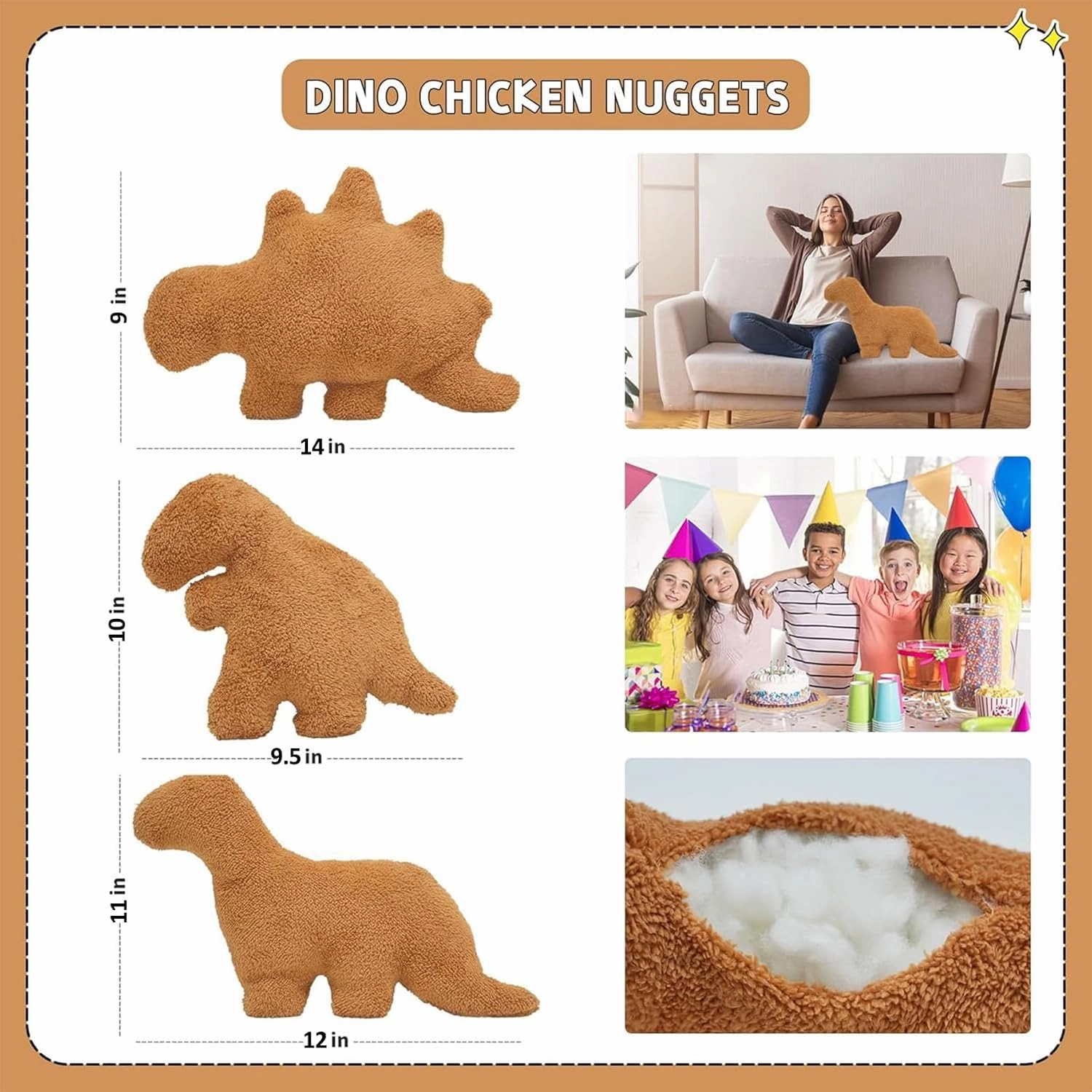 Dino Nugget Plush,3 Pcs Dino Nugget Pillow Stuffed Toy, Funny Dino Chicken Nuggets Pillow Gifts for Kids Adults Girlfriend Christmas