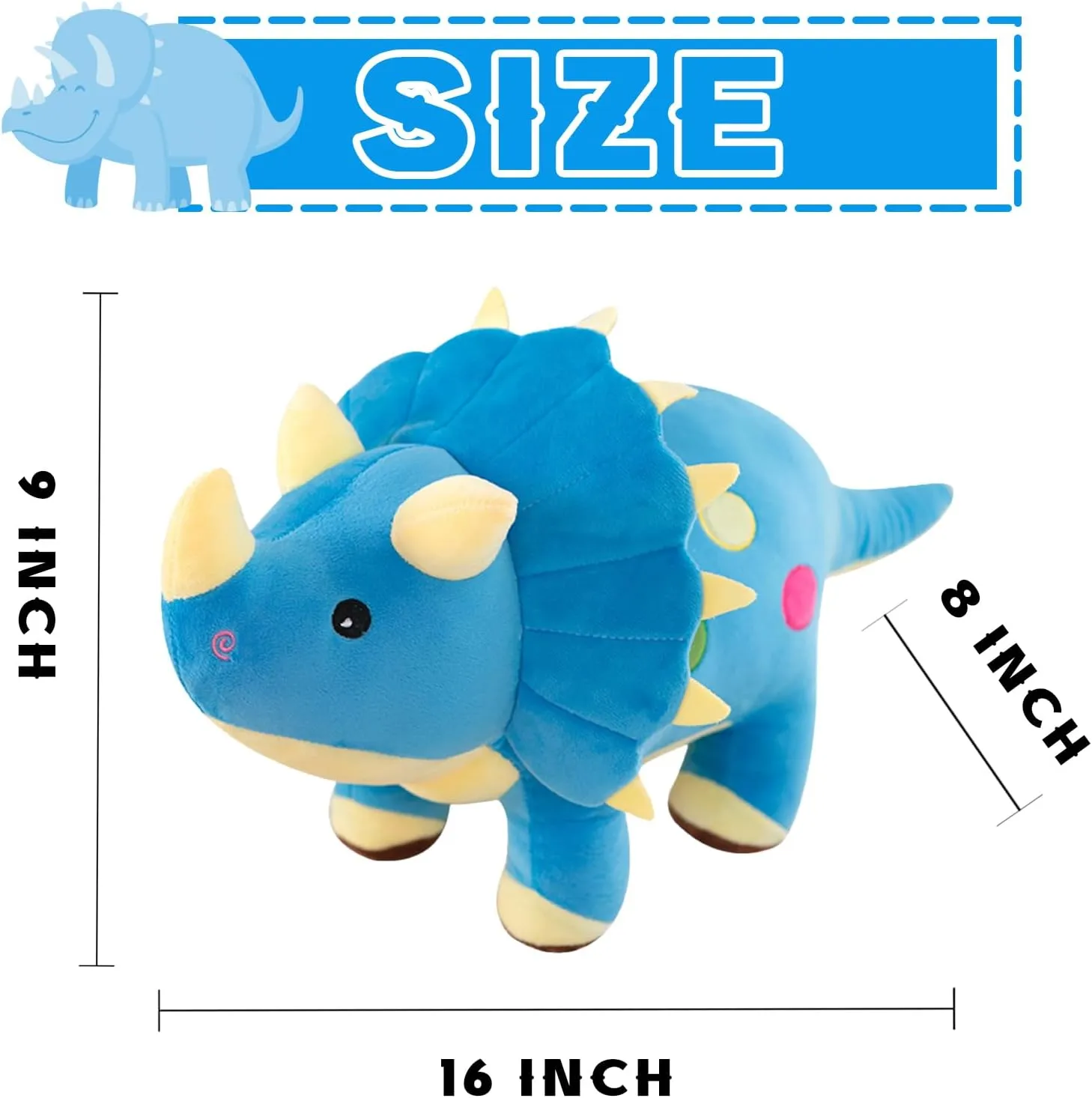 Dinosaur Plush Toys, Soft and Cuddly Dinosaur Interactive Plush Pillow Doll, Suitable for Ages 3 and Up (Blue Triceratops)