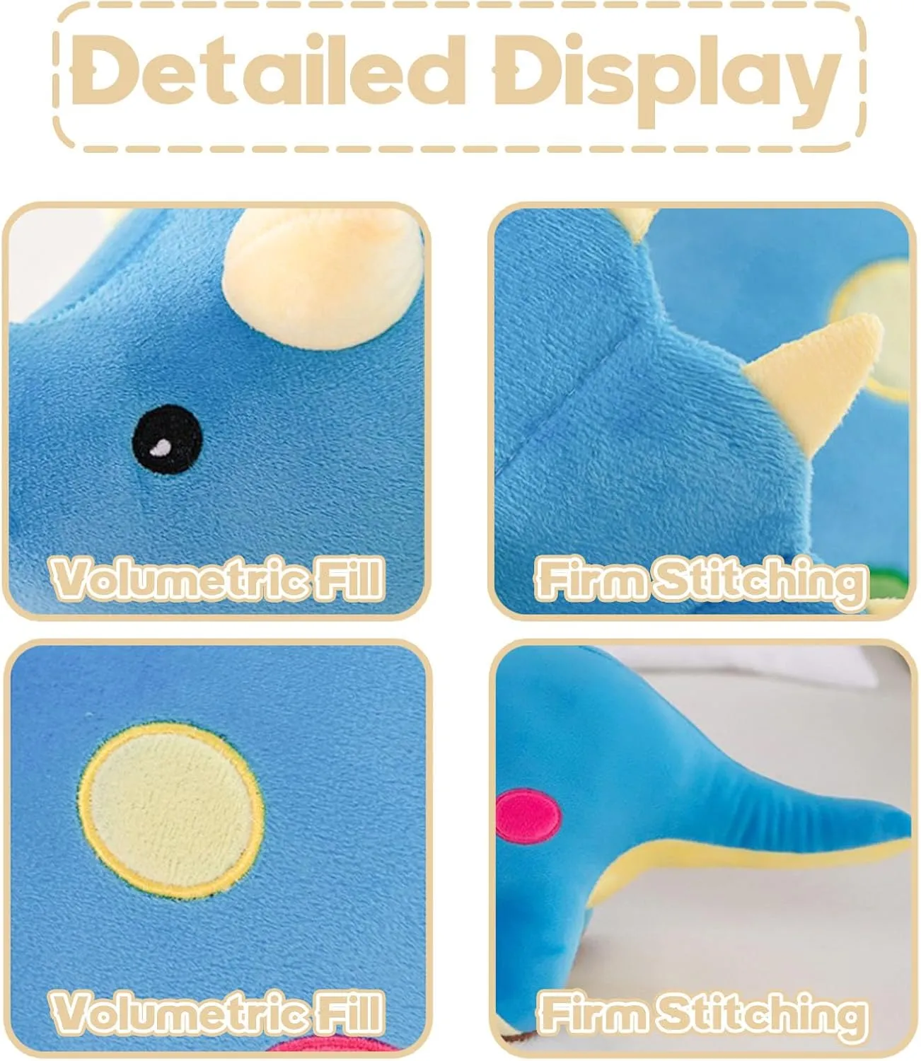 Dinosaur Plush Toys, Soft and Cuddly Dinosaur Interactive Plush Pillow Doll, Suitable for Ages 3 and Up (Blue Triceratops)