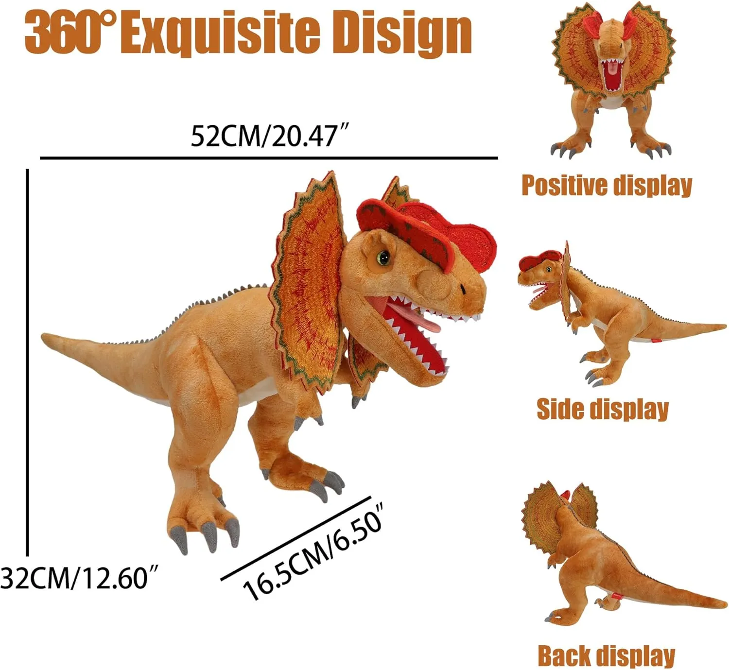 Dinosaur Stuffed Animal - 20.5'' Dilophosaurus Plush Toy with Beautiful Arched Crests, Soft Stuffed Dinosaurs for Boys 3-5 Kids Birthday Gift（Male ）