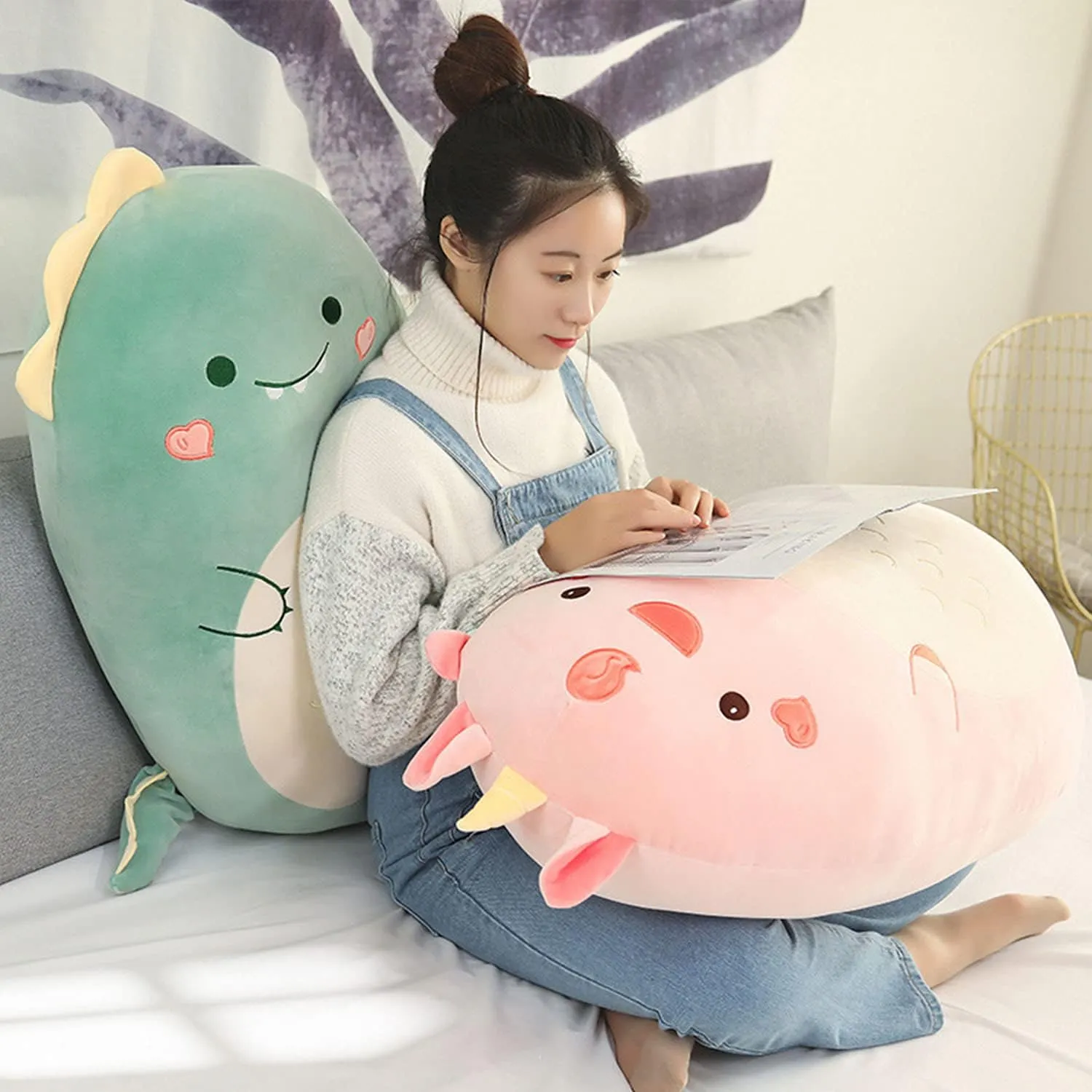Dinosaur Stuffed Animal Plush Pillow, Soft Hugging Pillow Cute Dinosaur Plush Toy Sleeping Cushion (Unicorn, 60cm/23.62in)