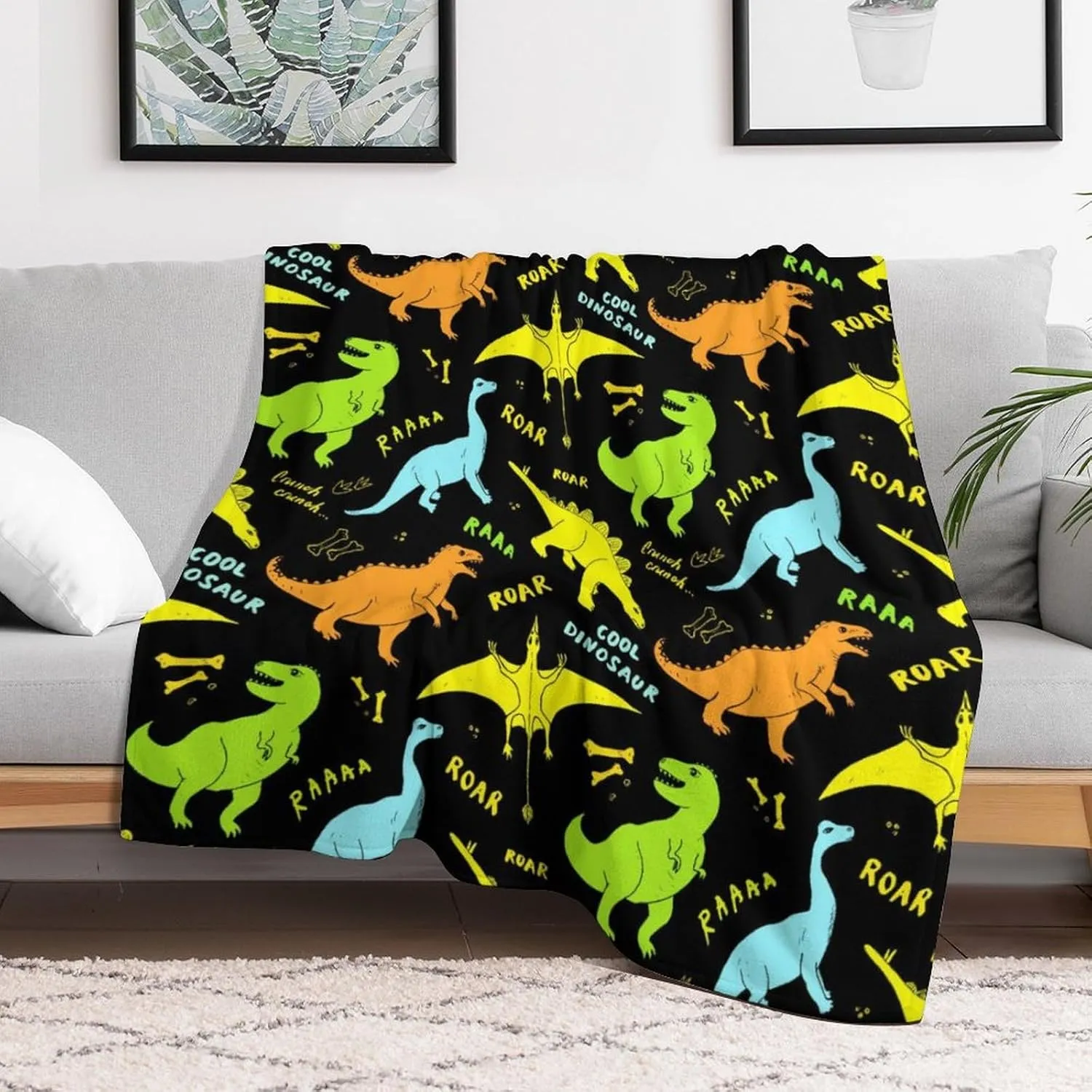 Dinosaur Throw Blanket - Soft Flannel Dinosaur Blankets for Girls Boys Kids Dinosaur Lovers - Warm Dinosaur Throw Blankets for All Season Lap, Chair, Sofa - 50"x40"