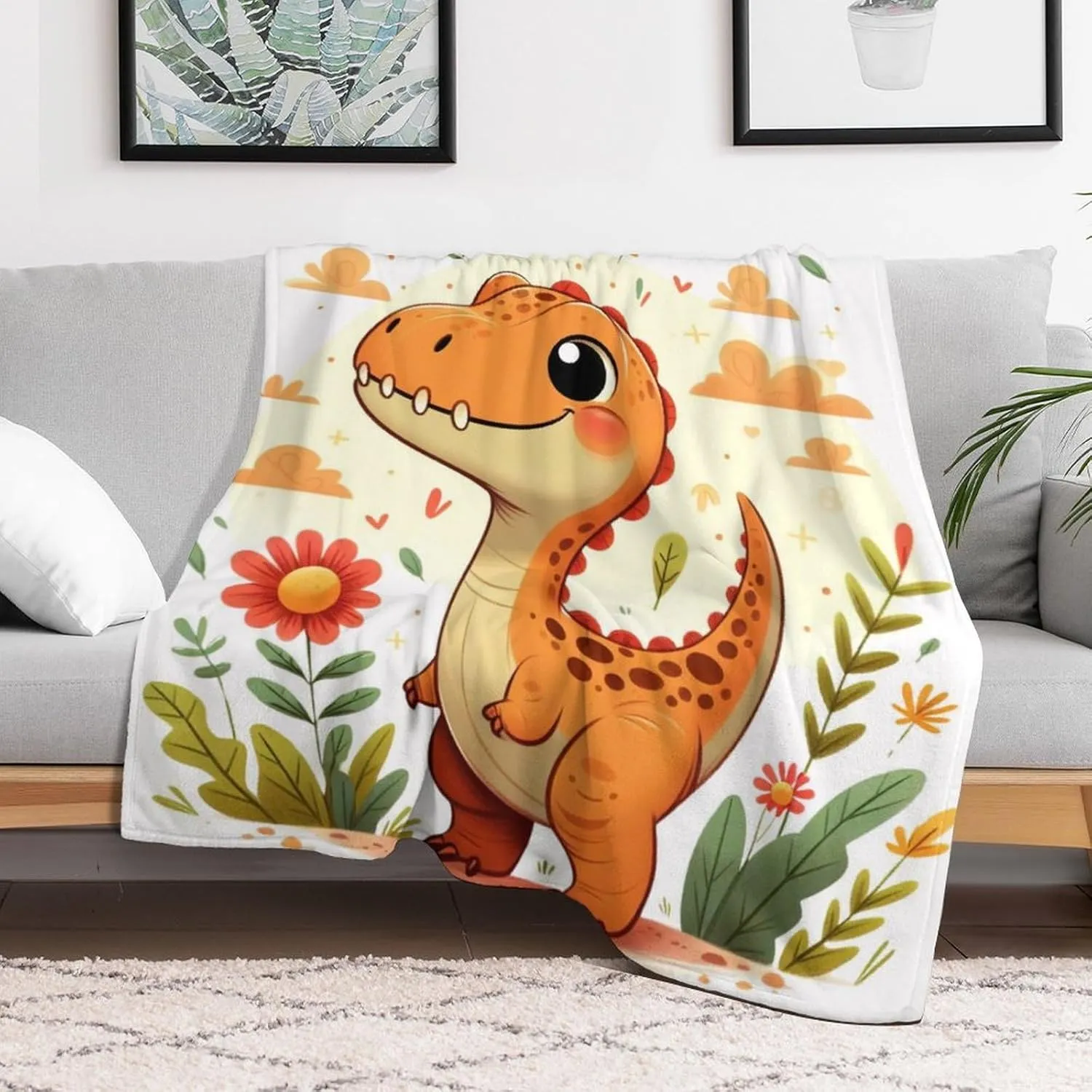 Dinosaur Throw Blanket - Soft Flannel Dinosaur Blankets for Girls Boys Kids Dinosaur Lovers - Warm Dinosaur Throw Blankets for All Season Lap, Chair, Sofa - 50"x40"