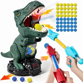 Dinosaur Shooting Toy for Boys Girls, Movable Target Shooting Games with 2 Air Pump Launcher, 48 Foam Balls, LED Score Record, Spray Effect & Sound, Competition Game Gift for Kids 5 6  (Green)