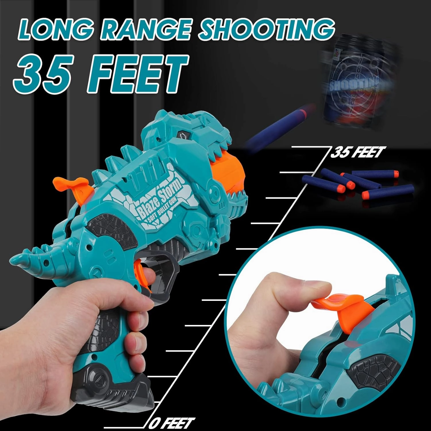 Dinosaur Soft Bullet, 5-Dart Rotating Drum, Dino Blaster with 20 Soft Foam Darts, Shooting Can, Shooting Game Kids Birthday Xmas Gifts for Kids Toddlers Age 3-5, Boys and Girls 6-12 Year Old