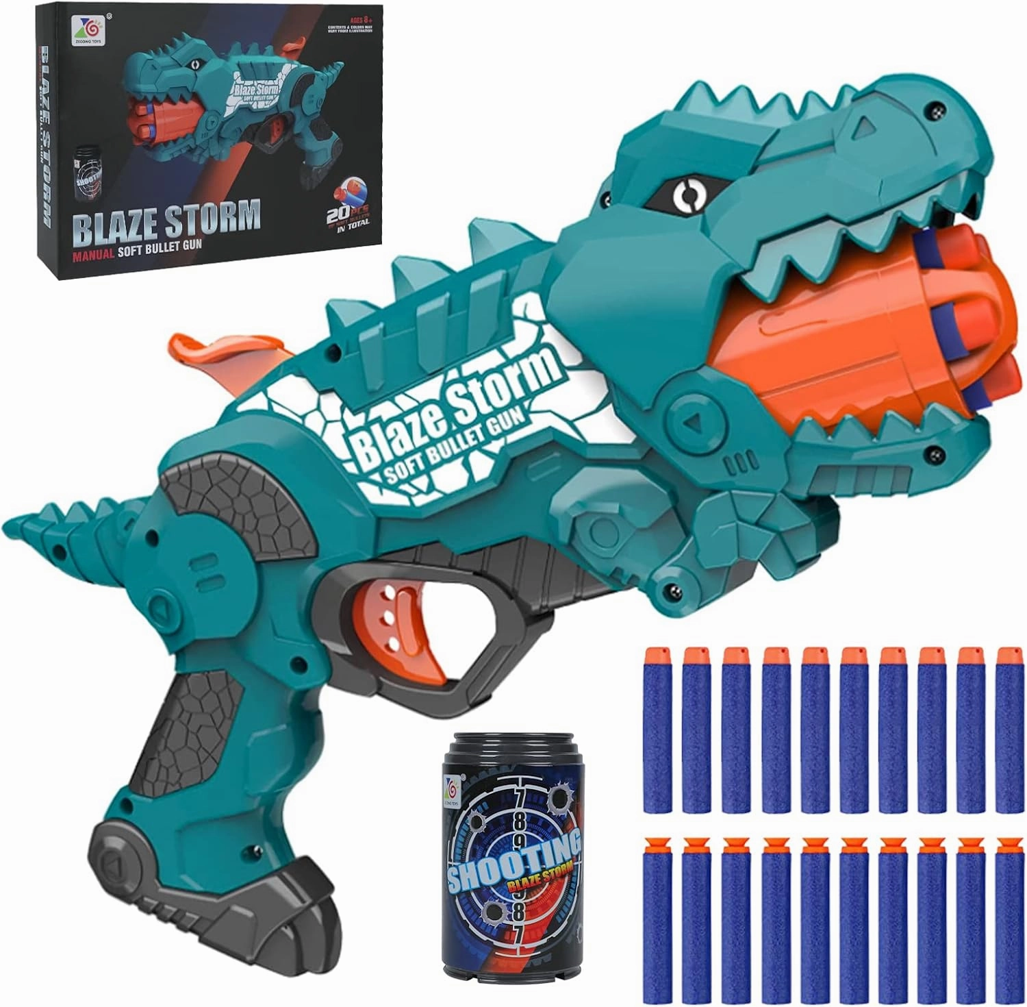 Dinosaur Soft Bullet, 5-Dart Rotating Drum, Dino Blaster with 20 Soft Foam Darts, Shooting Can, Shooting Game Kids Birthday Xmas Gifts for Kids Toddlers Age 3-5, Boys and Girls 6-12 Year Old