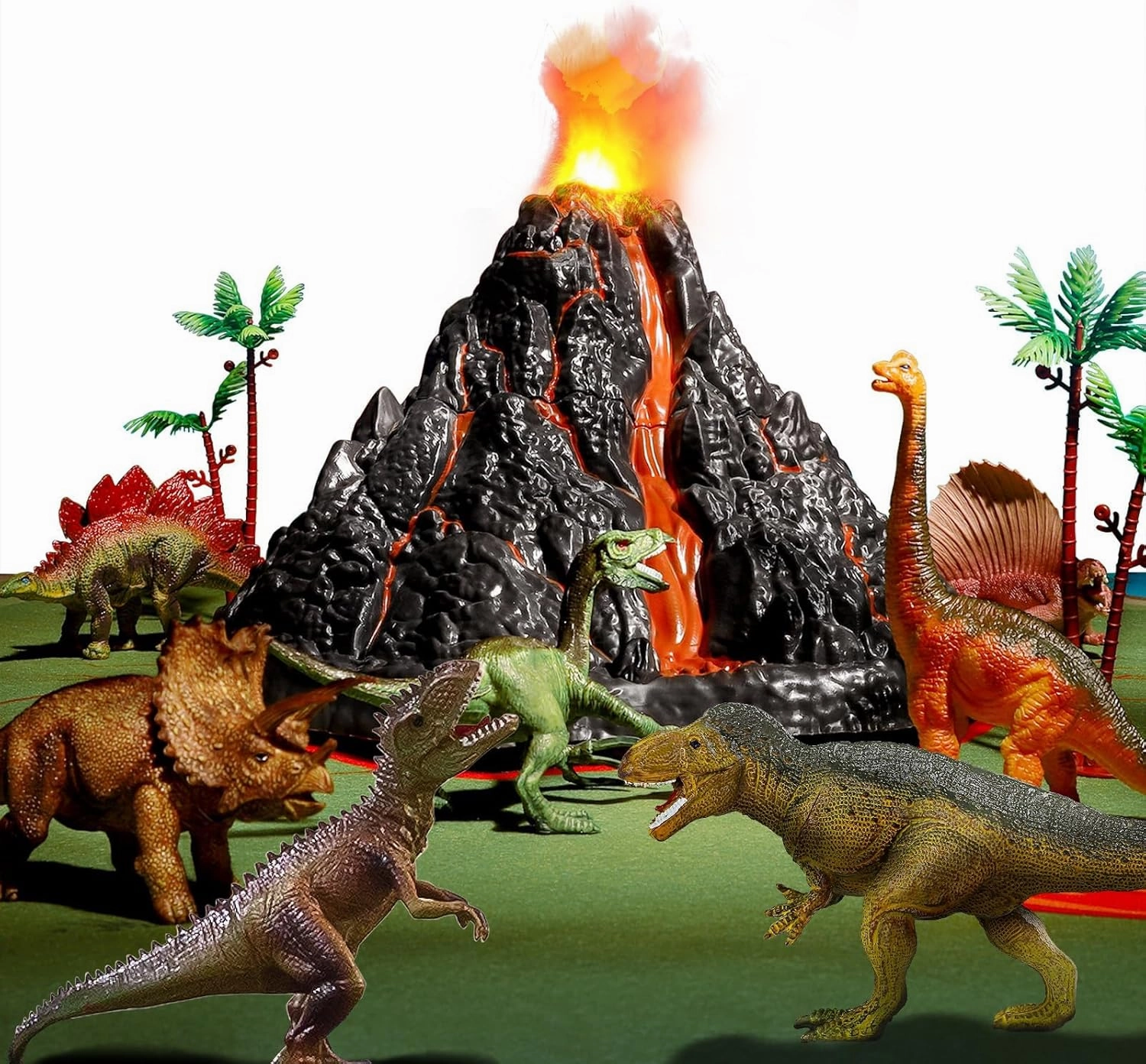 Dinosaur Toys with Simulation Volcano for Kids 3-5 Years, Toddlers Dinosaur Figures and Large Play Mat for Boys and Girls, Gifts for Preschool Toddlers (Size 63x63 in)