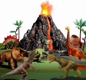 Dinosaur Toys with Simulation Volcano for Kids 3-5 Years, Toddlers Dinosaur Figures and Large Play Mat for Boys and Girls, Gifts for Preschool Toddlers (Size 63x63 in)