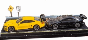 Diorama Mini Car Garage Model for 1:43/64 Scale Car Case Shown,City Street Road Air Open Parking Lot Scene Display Model Decor Ormanent with Signage Props Acrylic Cover