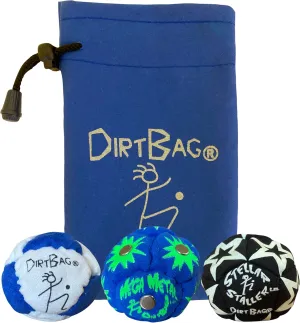 DIRTBAG All Star Footbag Hacky Sack 3 Pack with Pouch, 100% Handmade, Premium Quality, Bright Vivid Colors, Signature Carry Bag