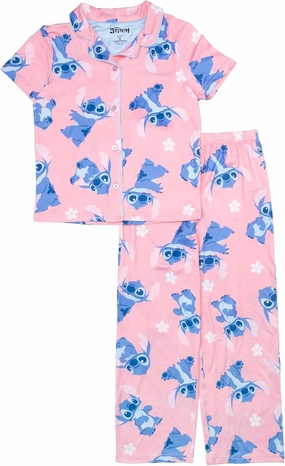 Disney Girls' 2-Piece Loose-fit Button Down Pajama Set, Soft & Cute for Kids