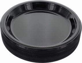 Disposable Plastic Dinner Plates, Black, 10.4 Inches, Strong & Sturdy for Party, Dinner, Holiday, Picnic, Travel - Pack of 50