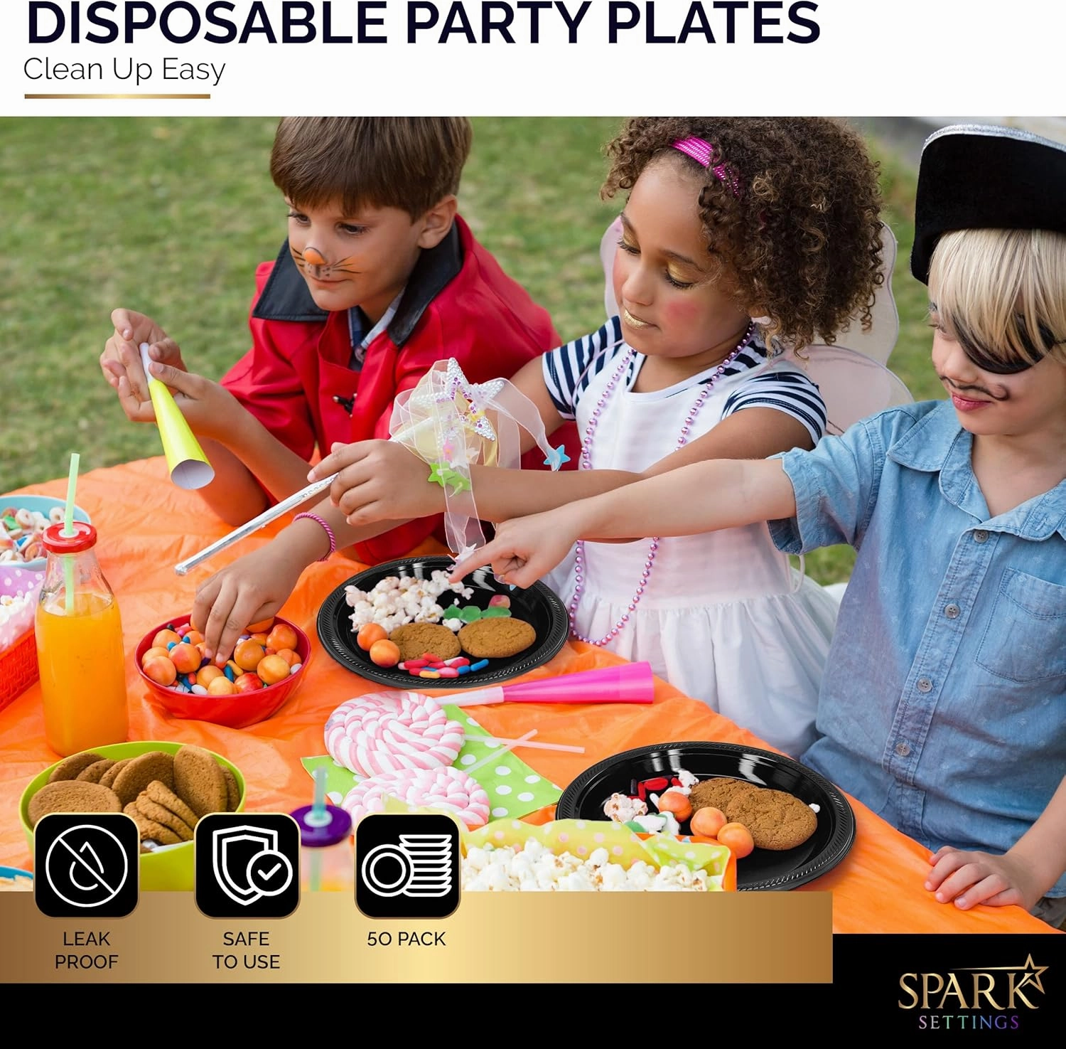Disposable Plastic Dinner Plates, Black, 10.4 Inches, Strong & Sturdy for Party, Dinner, Holiday, Picnic, Travel - Pack of 50