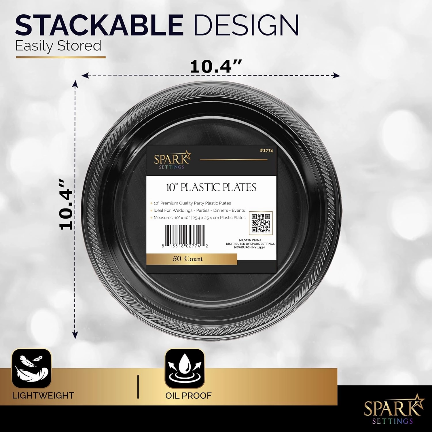 Disposable Plastic Dinner Plates, Black, 10.4 Inches, Strong & Sturdy for Party, Dinner, Holiday, Picnic, Travel - Pack of 50