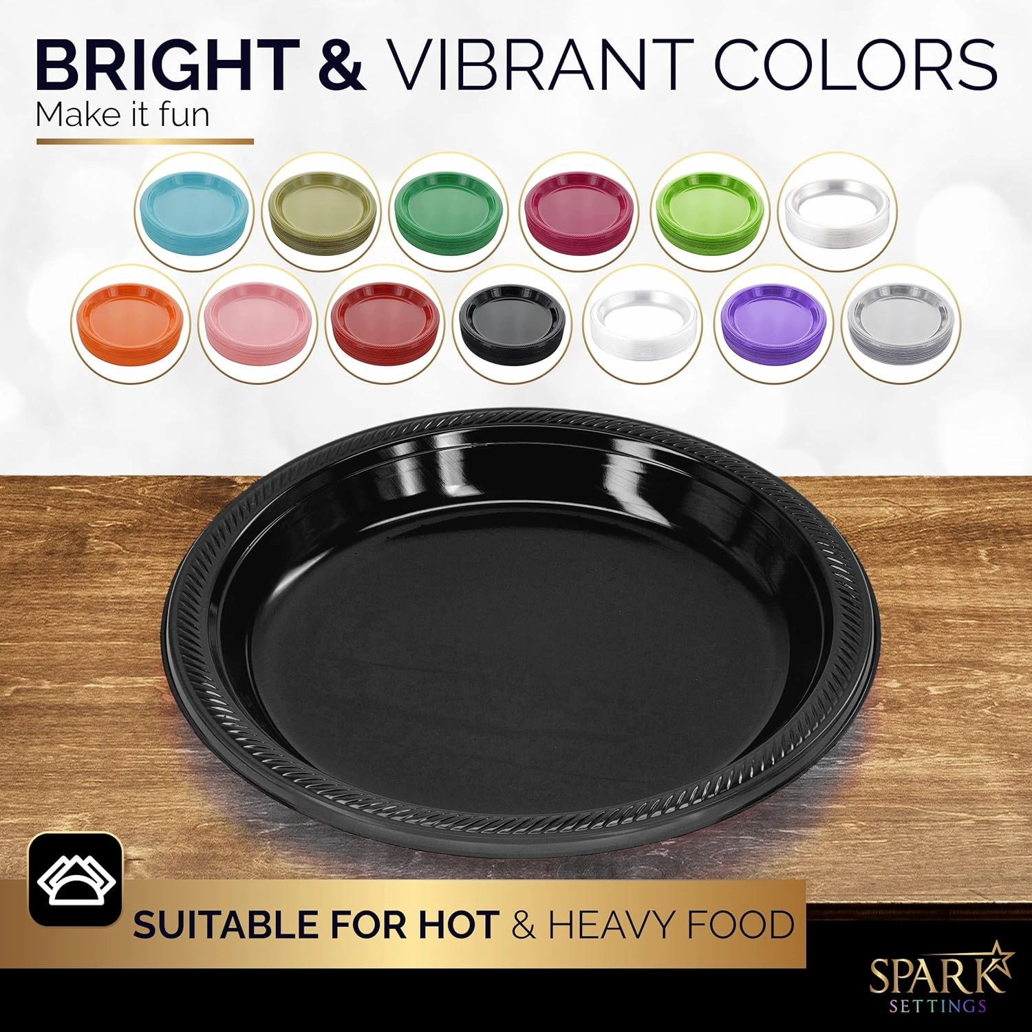 Disposable Plastic Dinner Plates, Black, 10.4 Inches, Strong & Sturdy for Party, Dinner, Holiday, Picnic, Travel - Pack of 50