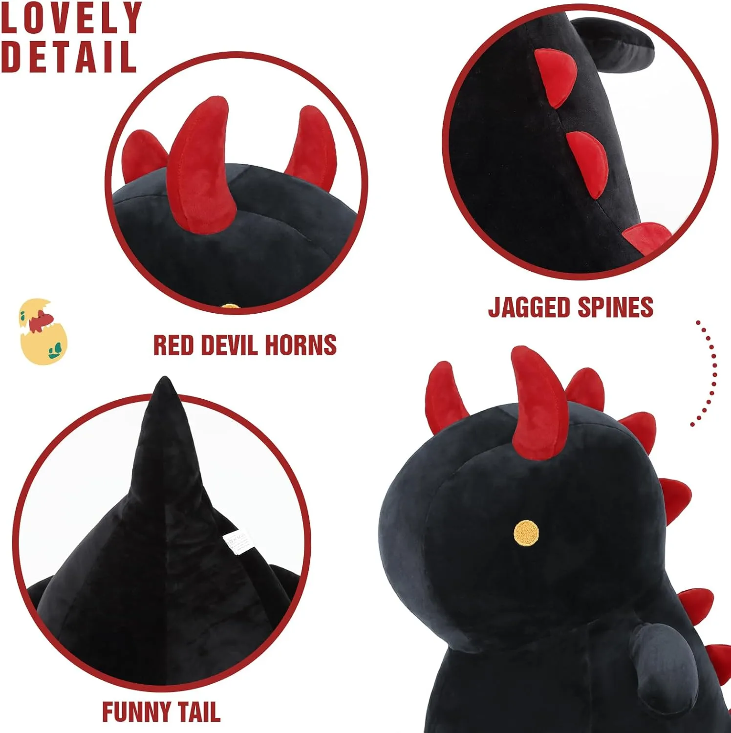 Ditucu Cute Dinosaur Plush Halloween Dino Stuffed Animals Plushies Toys Super Soft Dolls Birthday Gifts for Kids Girls Boys Black 12 inch