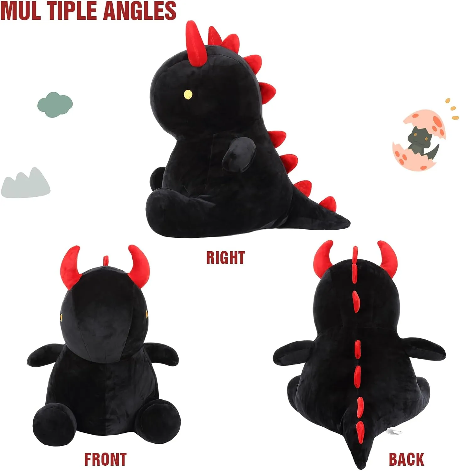 Ditucu Cute Dinosaur Plush Halloween Dino Stuffed Animals Plushies Toys Super Soft Dolls Birthday Gifts for Kids Girls Boys Black 12 inch